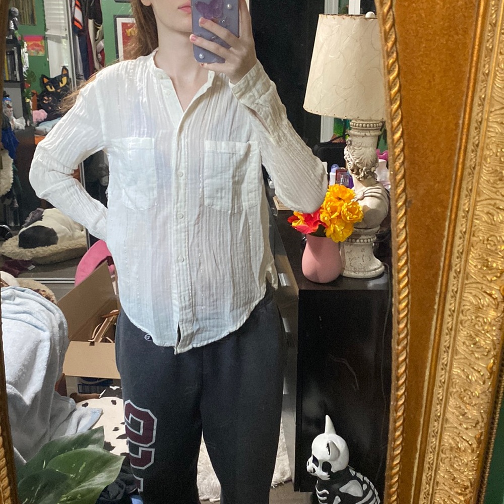 H&M off-white and gold button down